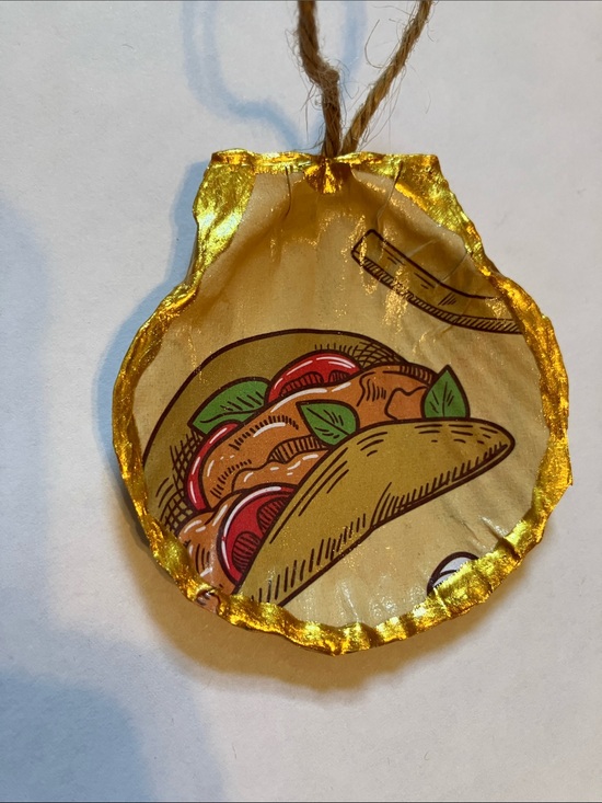 Hand Crafted Other - Handcrafted Seashell Ornament Taco Decoupage 3 inch
